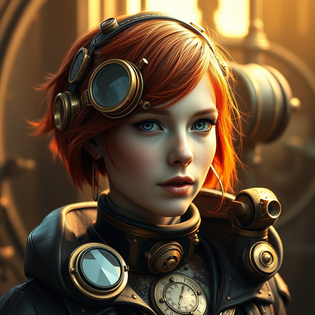Ethereal Steampunk Beauty in Golden Light