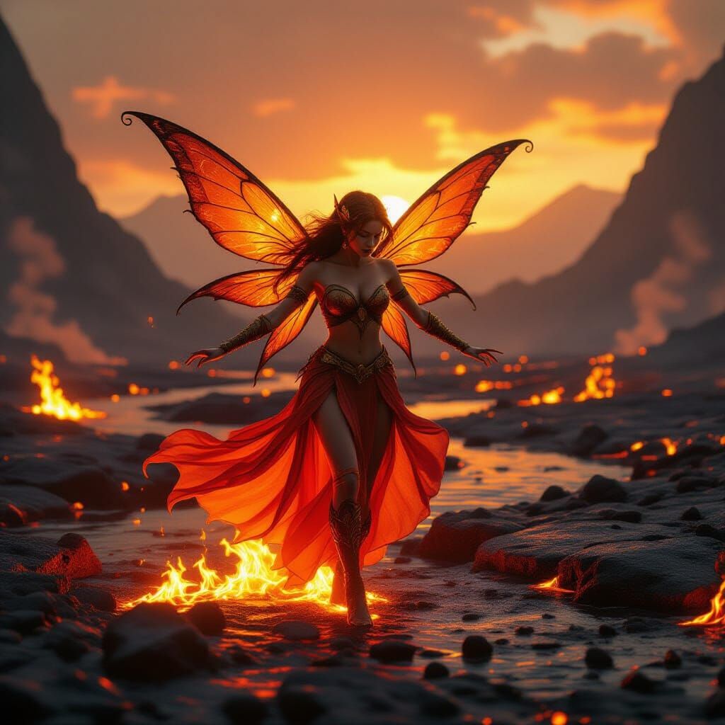Fiery Fairy Dancing on Lava Rivers