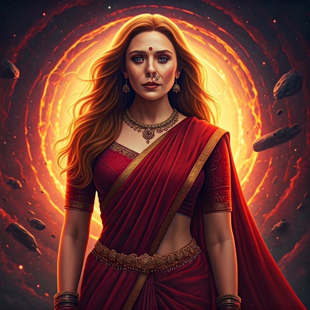 Scarlet Witch Inspired Saree in Cosmic Multiverse Collision