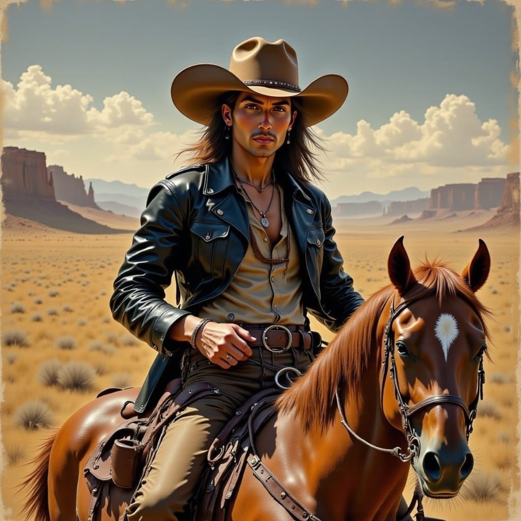 Classic Old West Cowboy in Leather Apparel