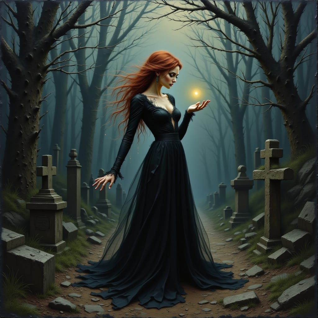 Fae Witch in Ancient Cemetery: Mixed Media