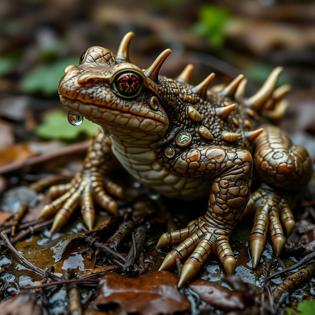 Hybrid Beast Emerges from Rainy Forest Floor