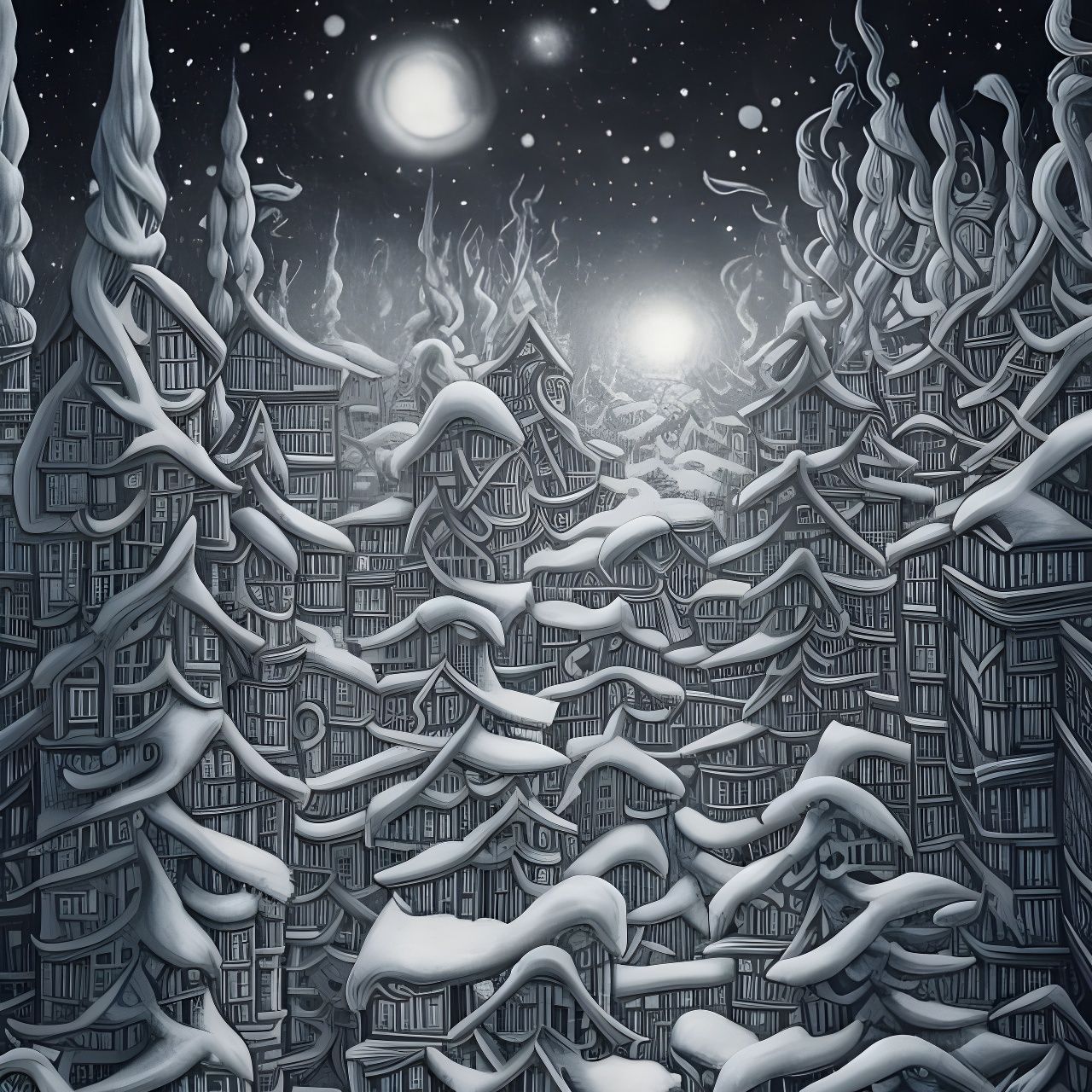 Winter City Inspired by Classic Illustrators