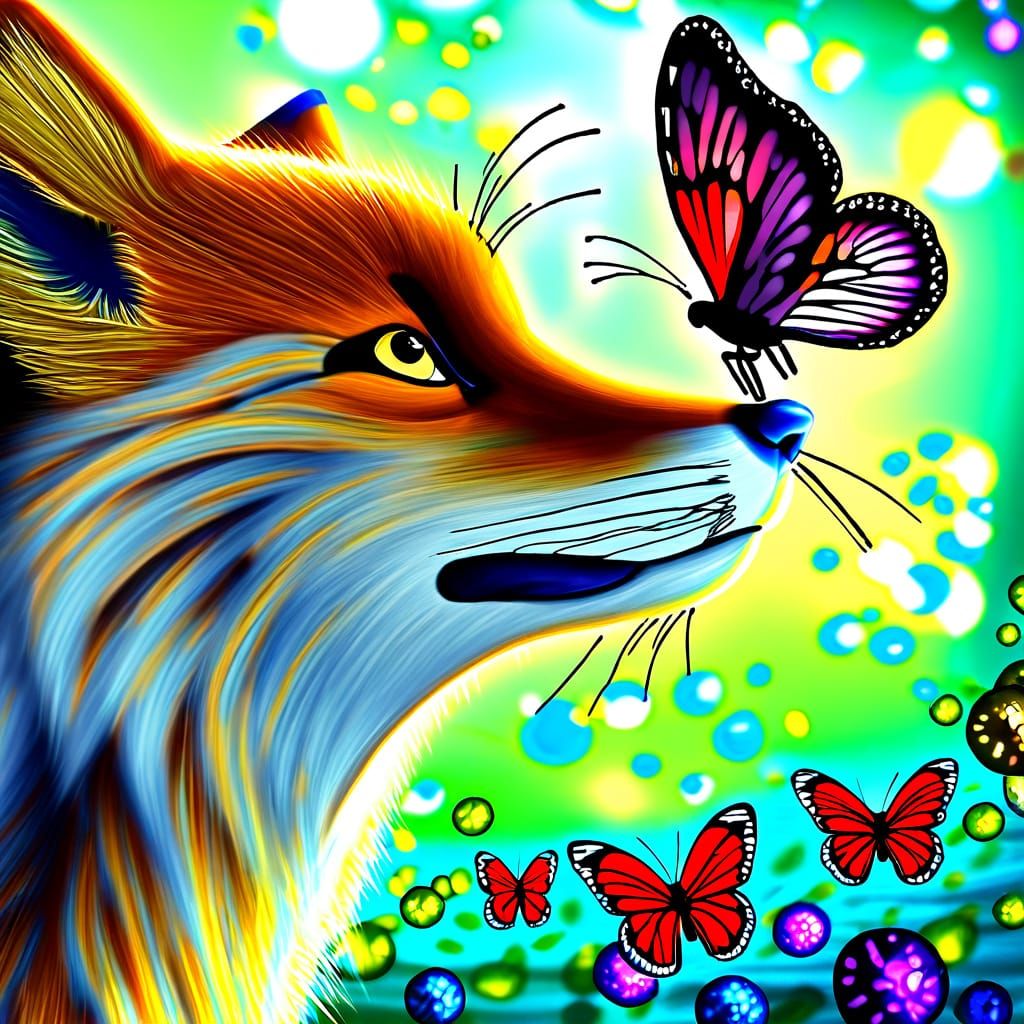 Crystal Glass Butterfly on Fox's Nose in Enchanted Garden