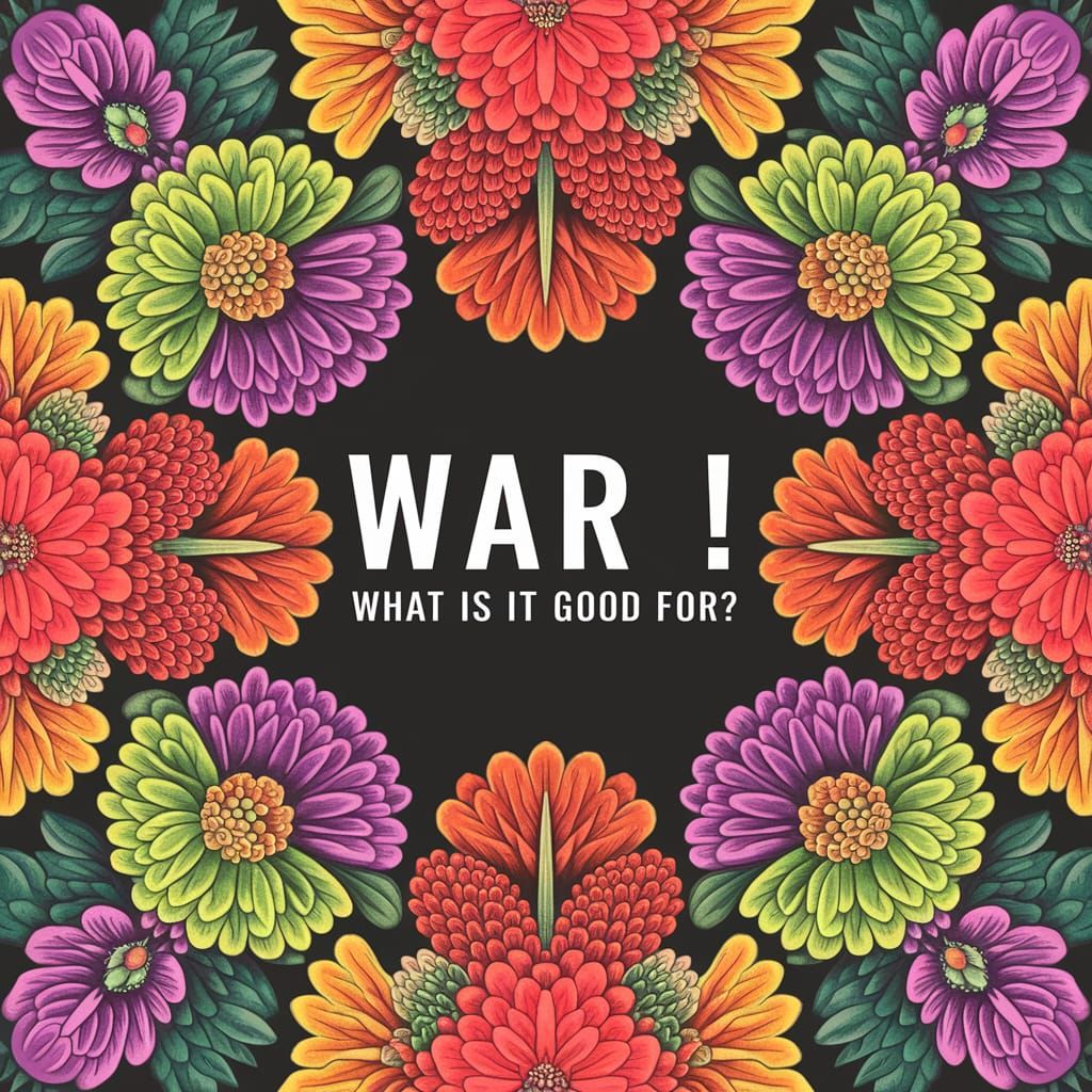 Vibrant Psychedelic Flowers Surround a Questioning War