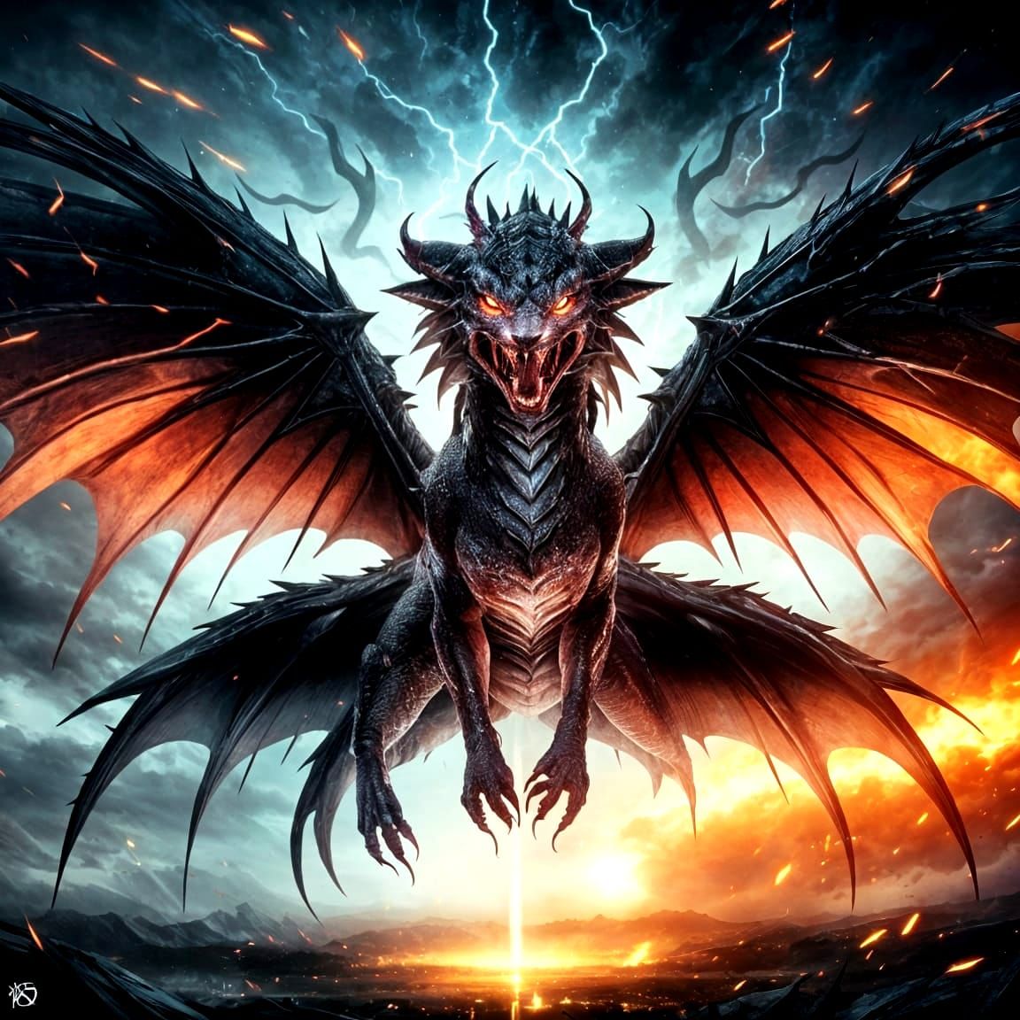 Dark Dragon Coiled Around Ancient Artifact in Storm