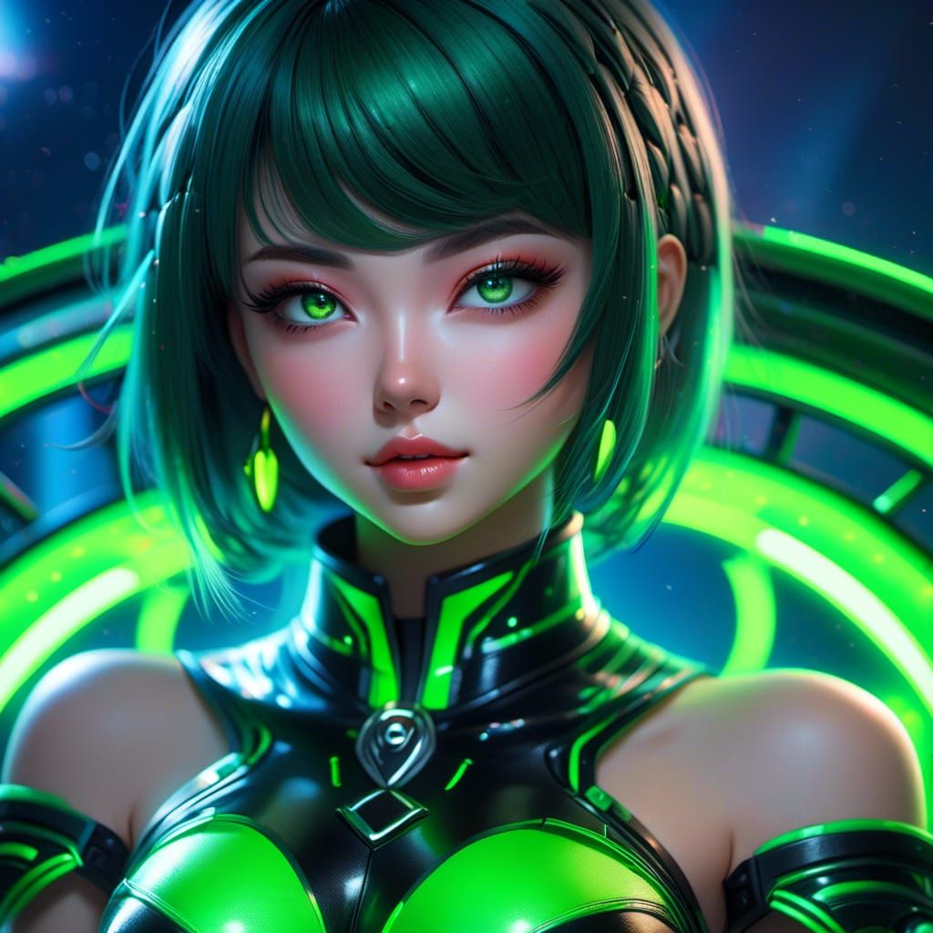 Nebula Drifter: Woman in Neon Outfit, Digital Art