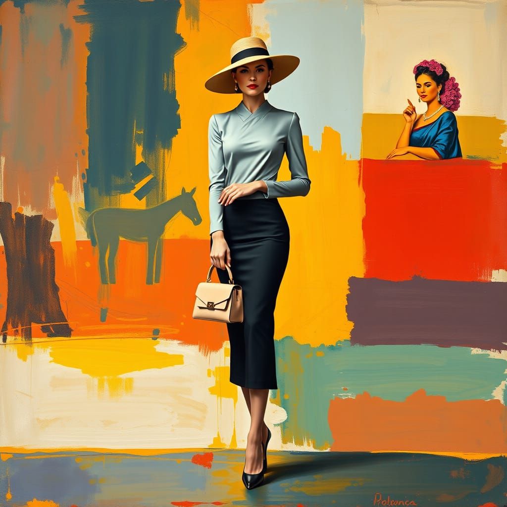Elegant Woman in Abstract Expressionist Style