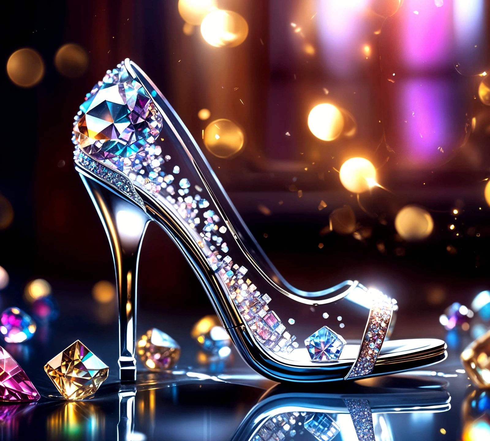 Crystal High Heel with Glitter Nail Art