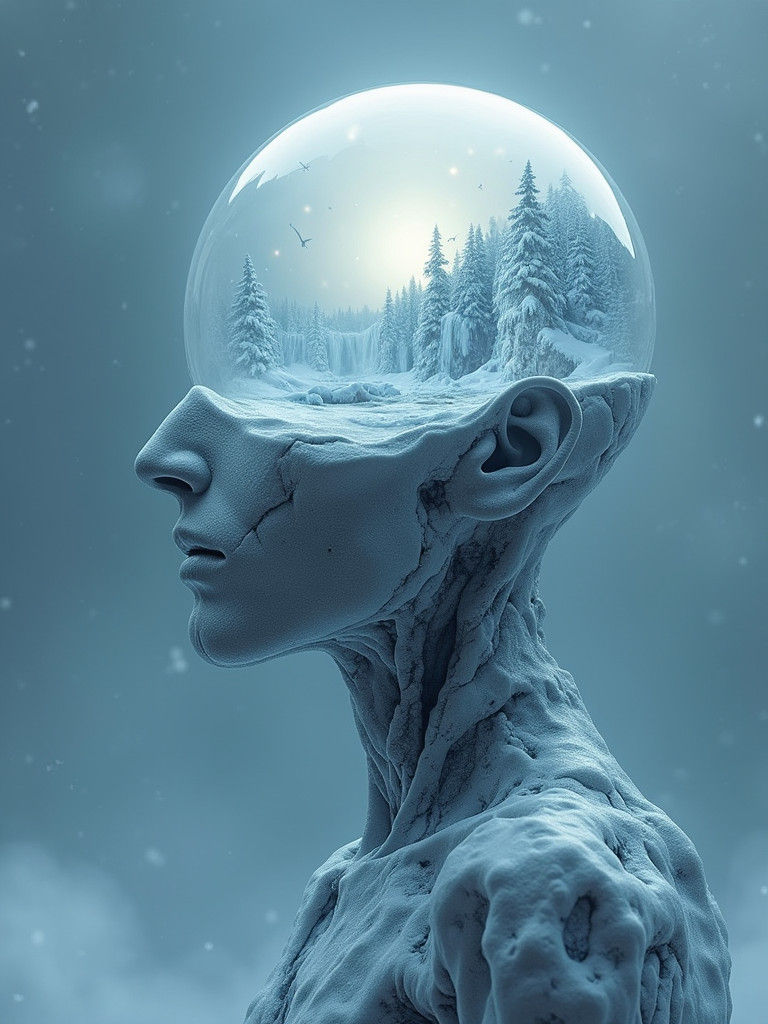 Surreal Light Bulb Head Illuminates Winter Landscape