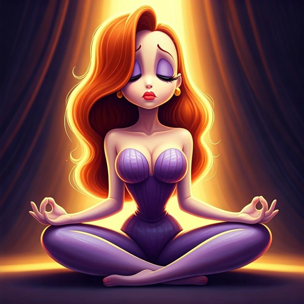Sultry Jessica Rabbit in Yoga Lotus Pose