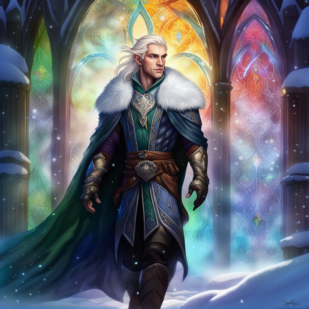 High Elven Hunter in Winter Snow: Dark Fantasy Art