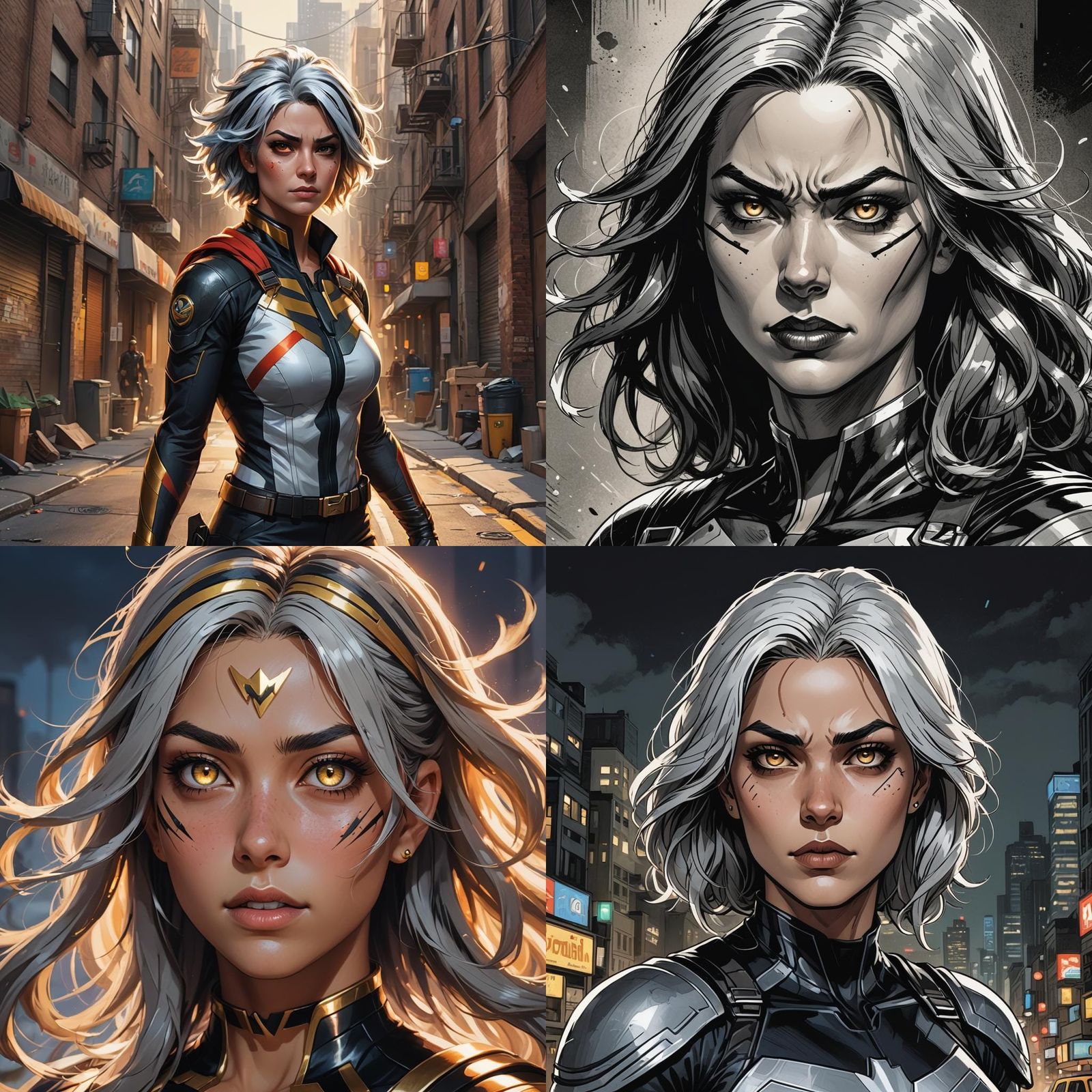 Striking Superheroine with Striped Hair and Canines