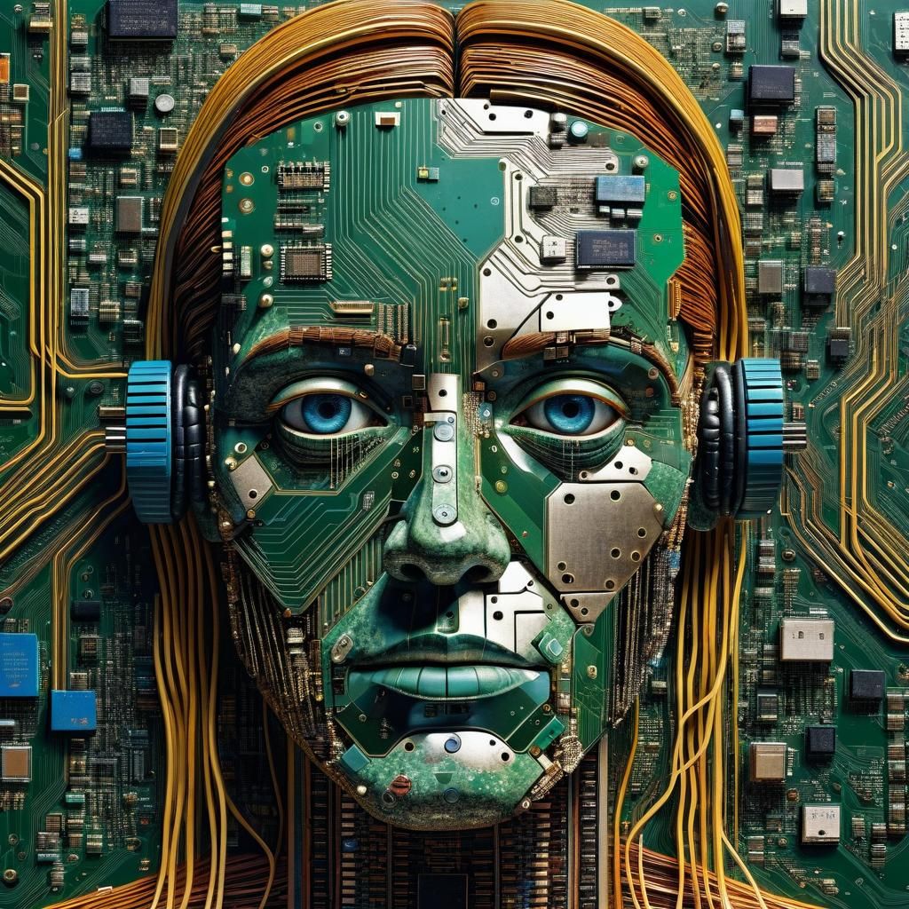 Hyperrealistic Circuit Board Face in Maximalist Style