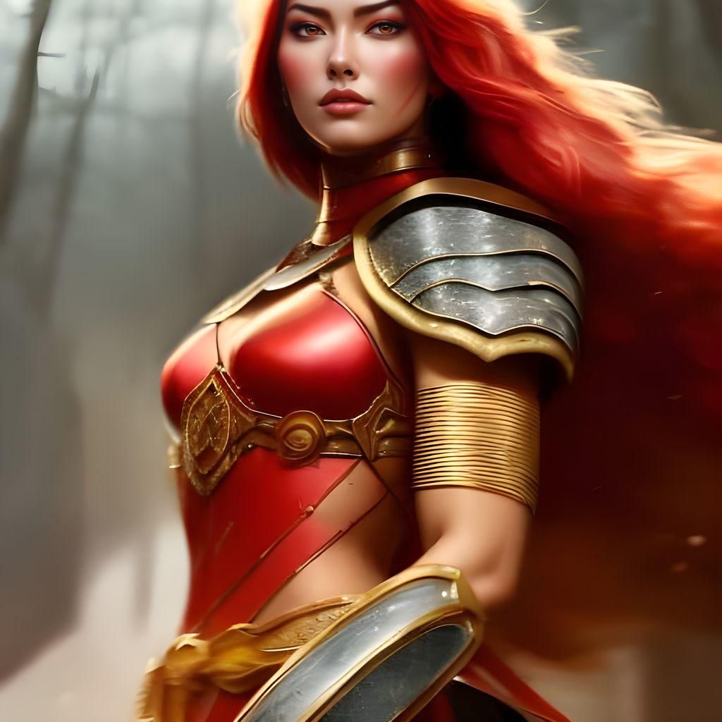 Red-Skinned Woman Warrior Portrait in Hyperdetailed Style