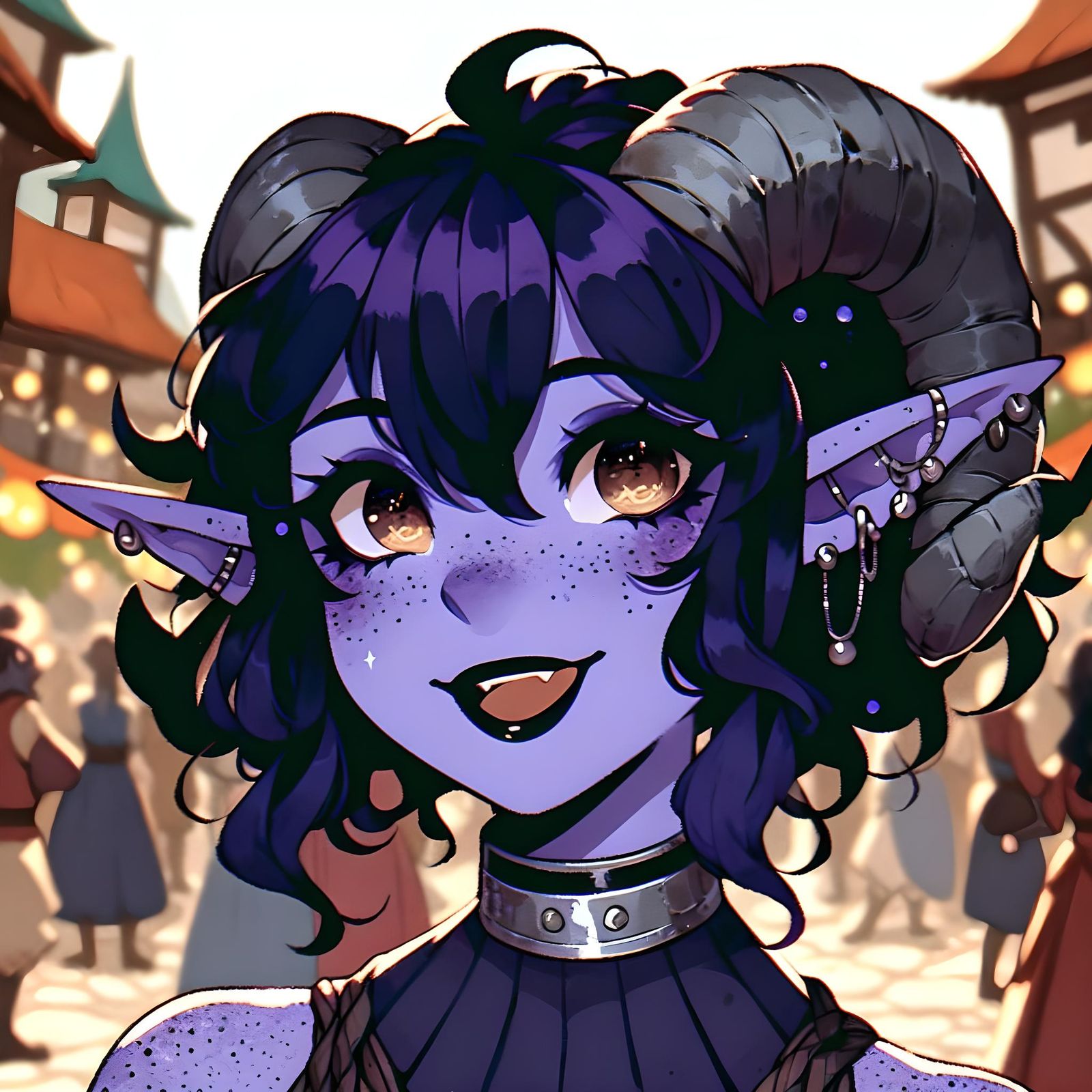 Joyful Tiefling Woman at Festival in Anime Style