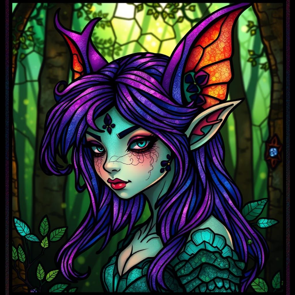 Stained Glass Goblin in Enchanted Forest