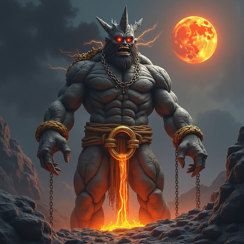 Rock Titan Rises, Bound in Gold Shackles