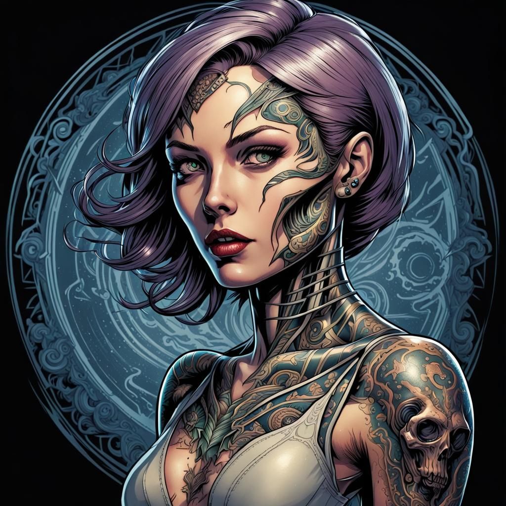 Alien Woman in Old School Tattoo Style