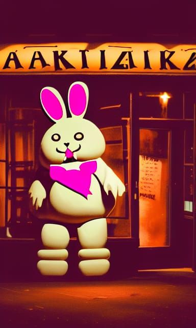Creepy Animatronic Bunny in Dark Restaurant