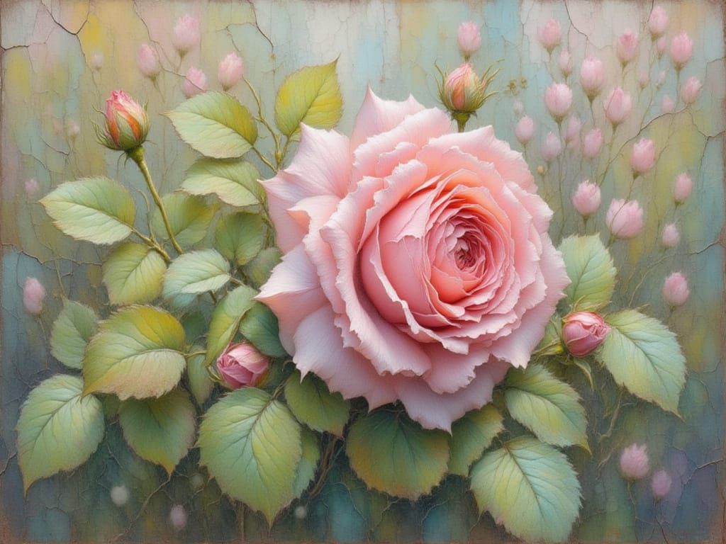 Rose Bud in Cracked Pastel Style at Dawn