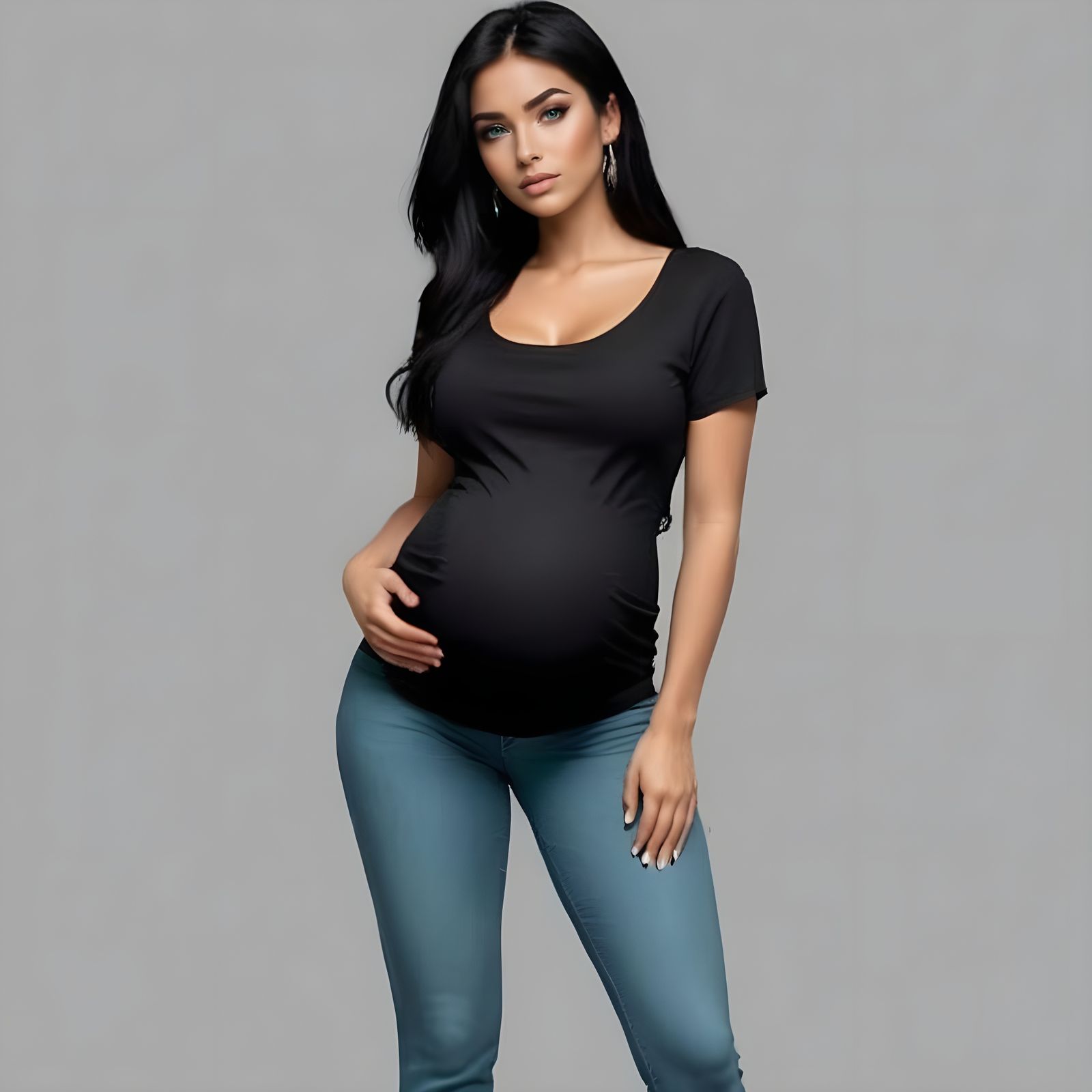 Pregnant Latina Woman Portrait with Teal Eyes