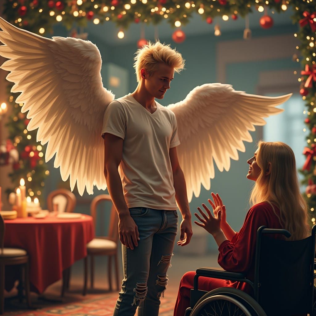 Angelic Christmas Gathering in a Fantastical World