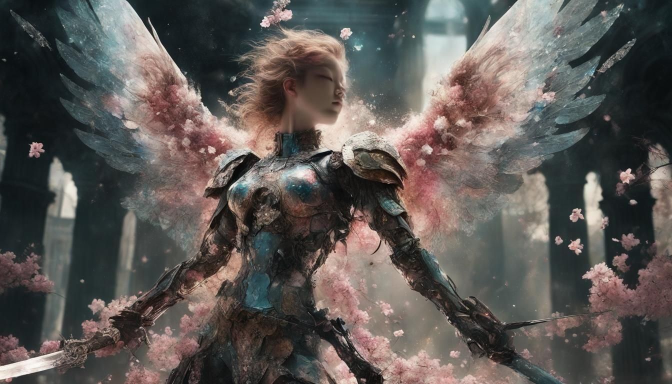 Nebula Angel Swordfighter in Cyberpunk Ruins