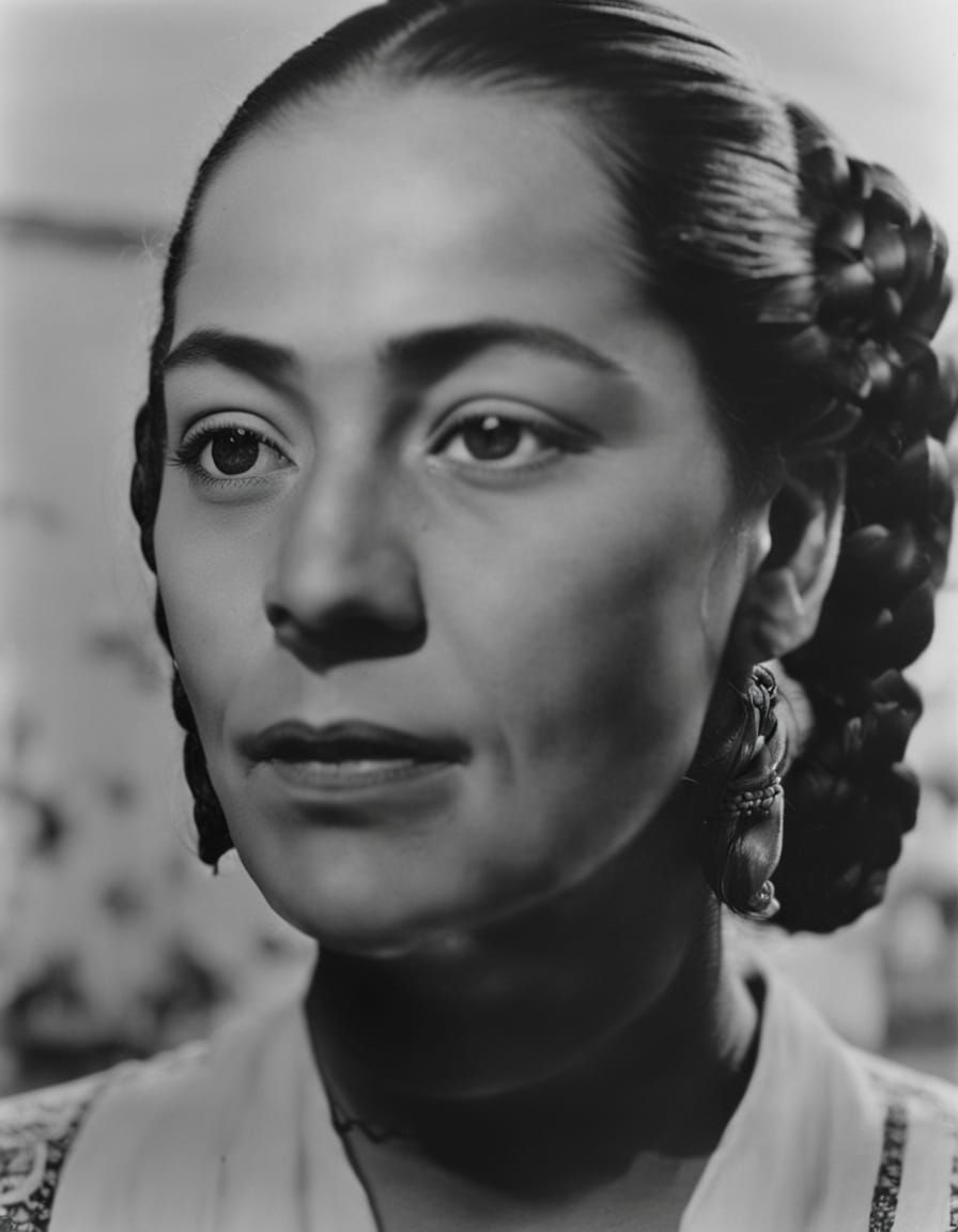 Mexican Woman in Spanish Colonial Patio with Fountain