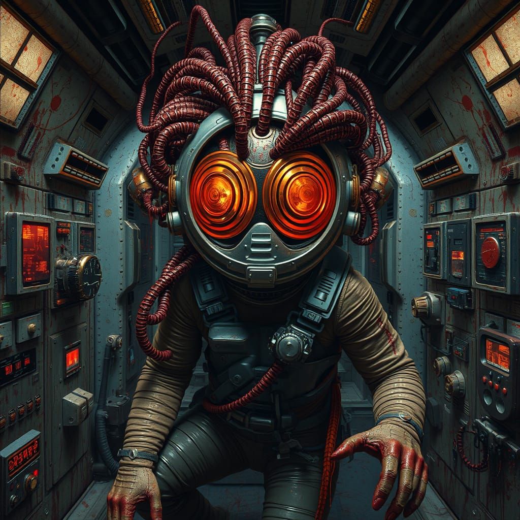 Astronaut's Grotesque Transformation in Sci-Fi Horror Scene