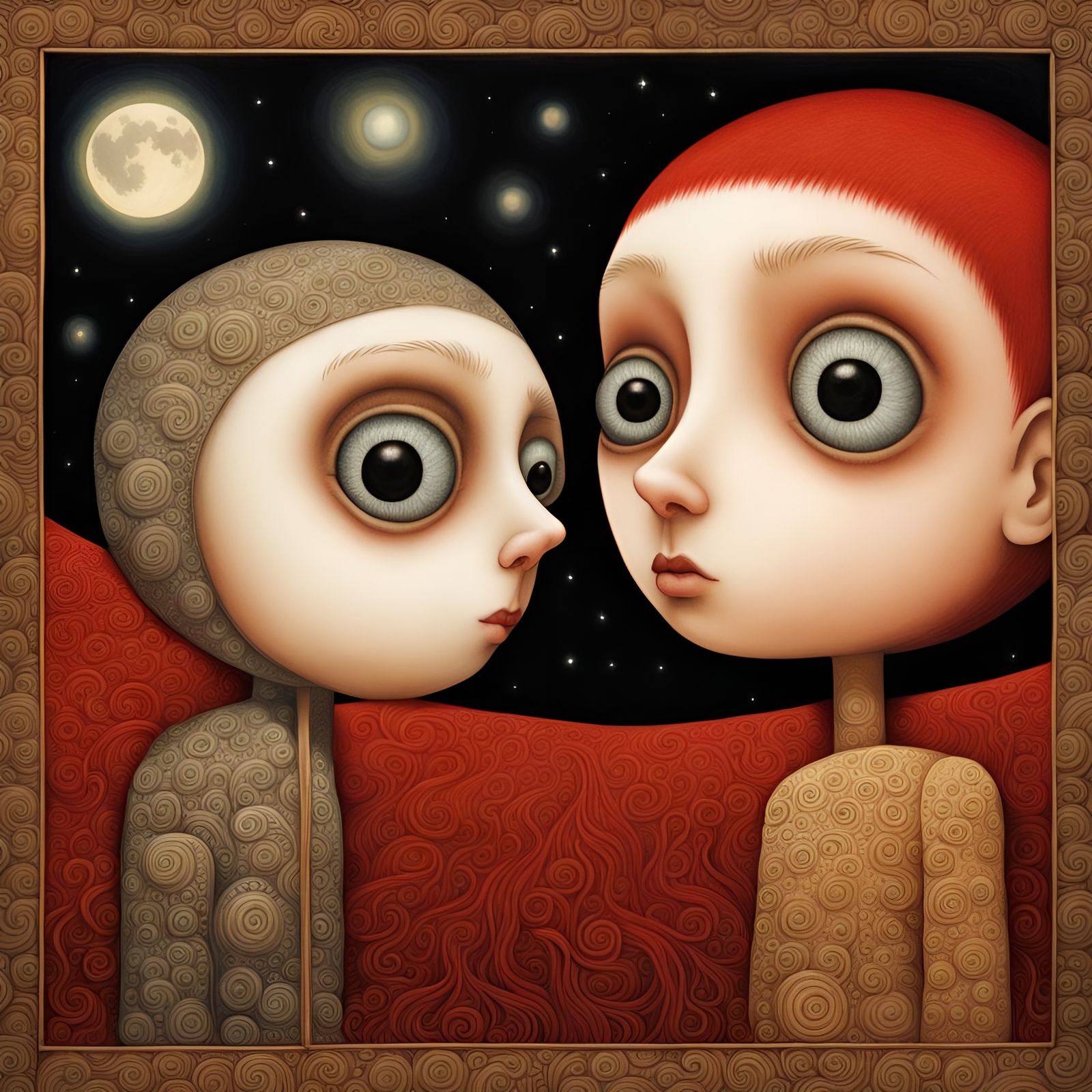 Boy and Wolf on Moon in Dark Fantasy Style