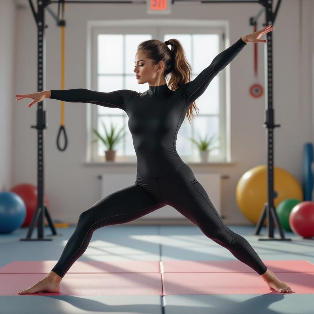 Dynamic Gymnast in Catsuit, Energetic Art Style