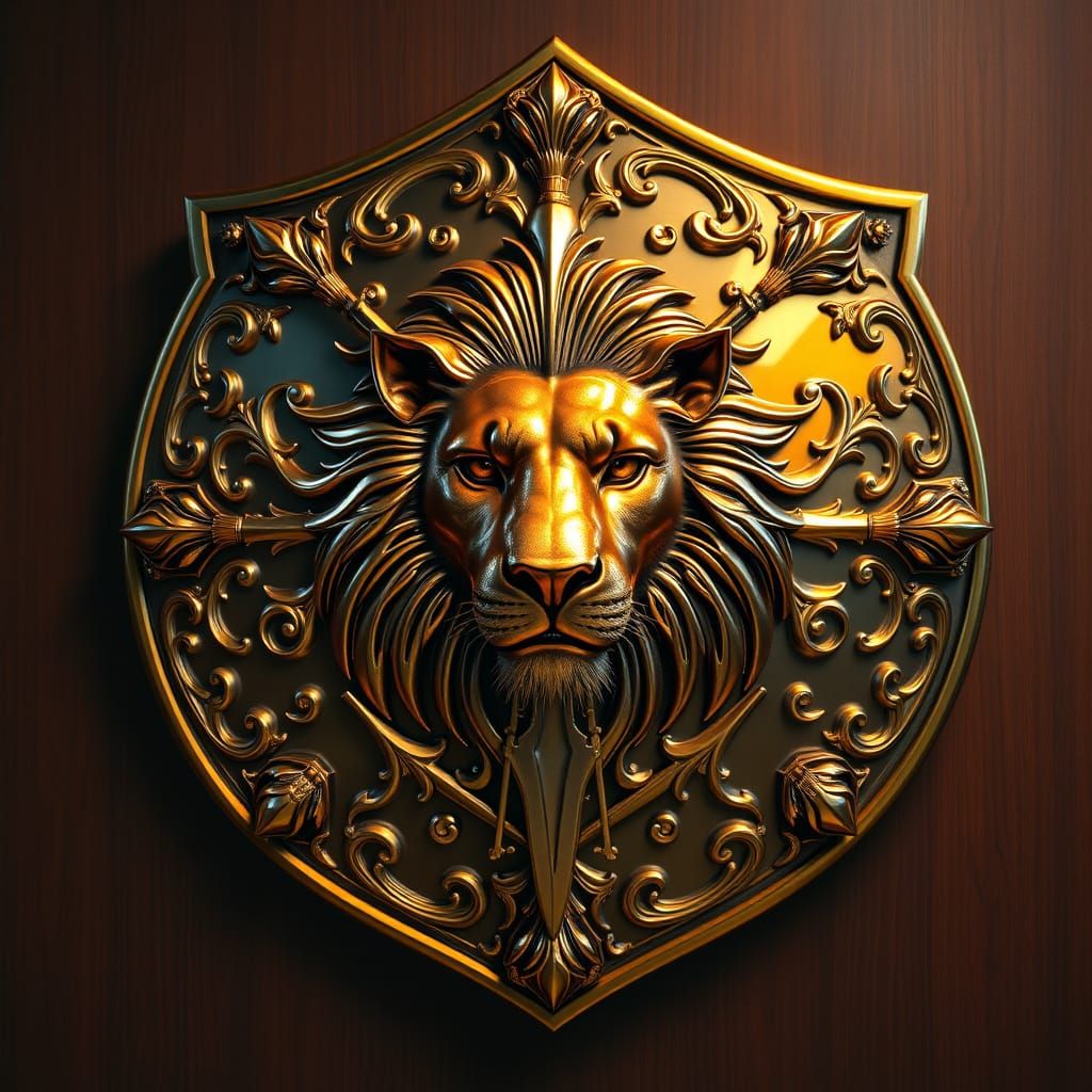 Regal Lion Shield in Ornate Metallic Finish
