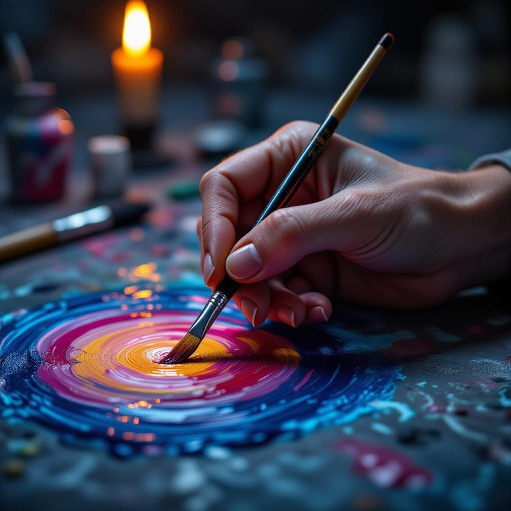 Abstract Hand Painting Itself in Dimension-Bending Style