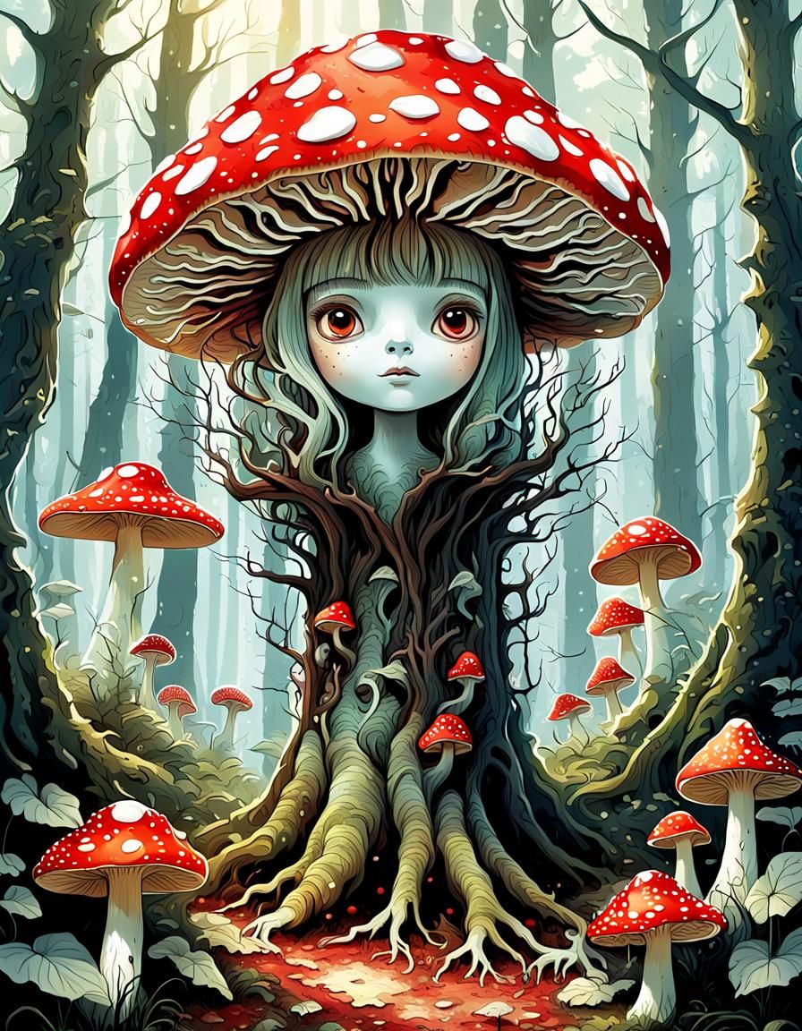 Mystical Human-Fungus Hybrid in Enchanted Forest