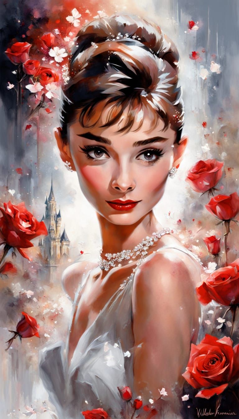 Audrey Hepburn Portrait with Magical Roses
