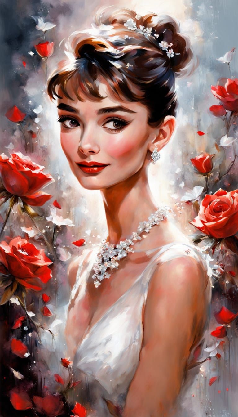 Audrey Hepburn Portrait with Magical Roses
