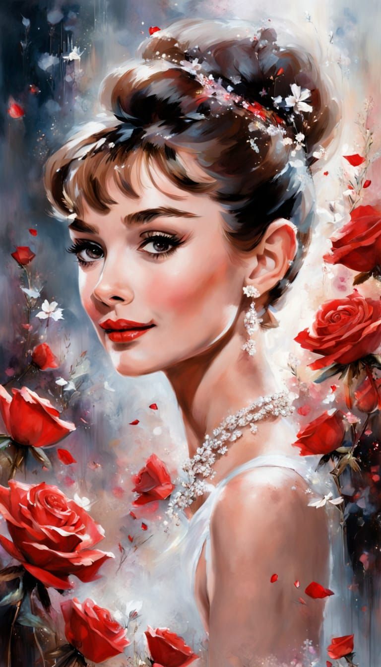 Audrey Hepburn Portrait with Magical Roses