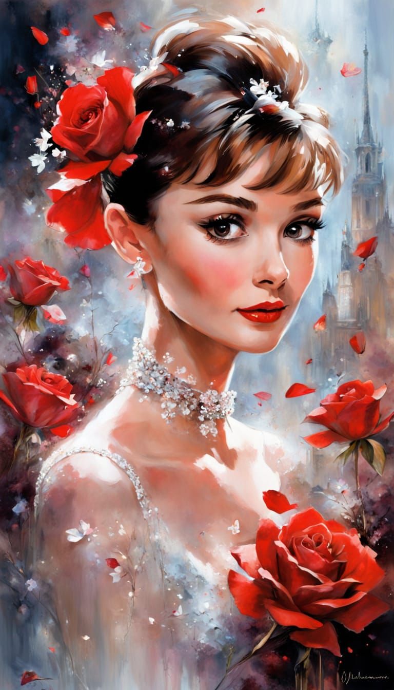 Audrey Hepburn Surrounded by Magical Roses