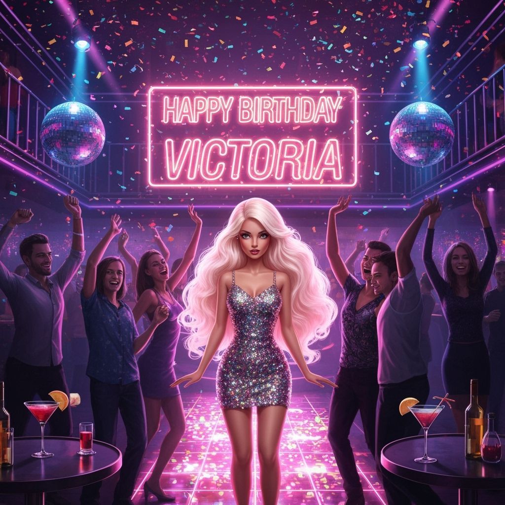 Glamorous Birthday Party Scene with Neon Lights