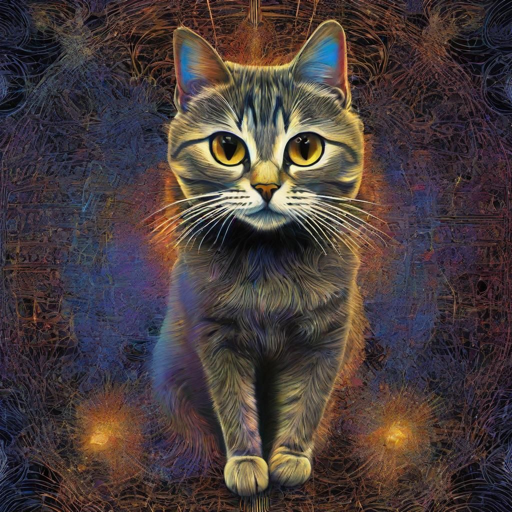 Surreal X-Ray Portrait of Falling Cat in Psychedelic Art