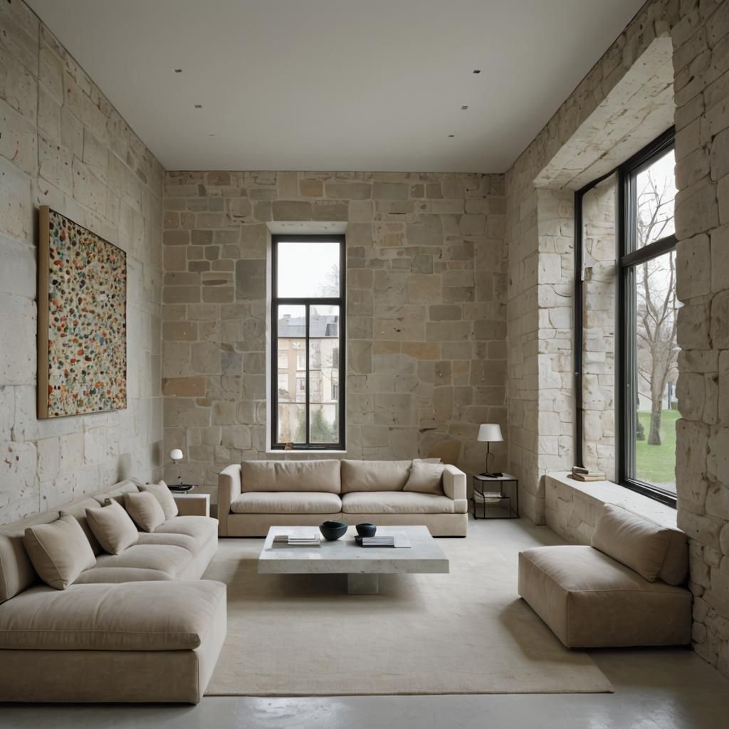 Minimalist Interior with Designer Furniture and Stone