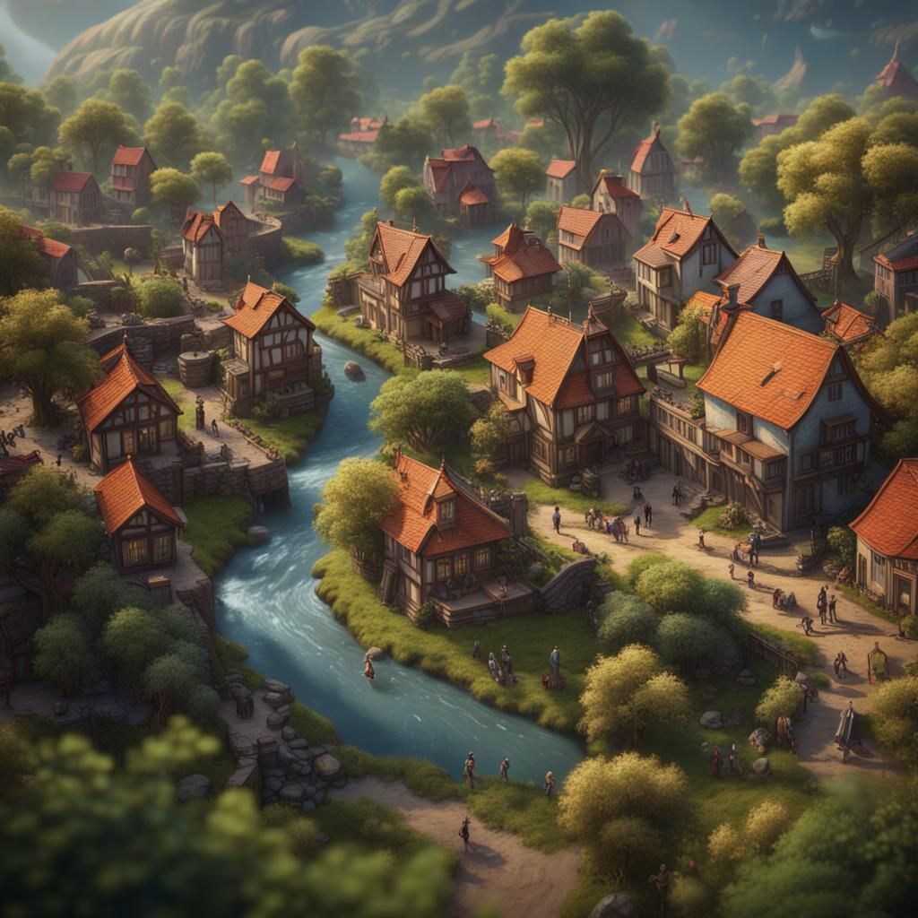 Detailed Lilliput Village: Fantasy Concept Art