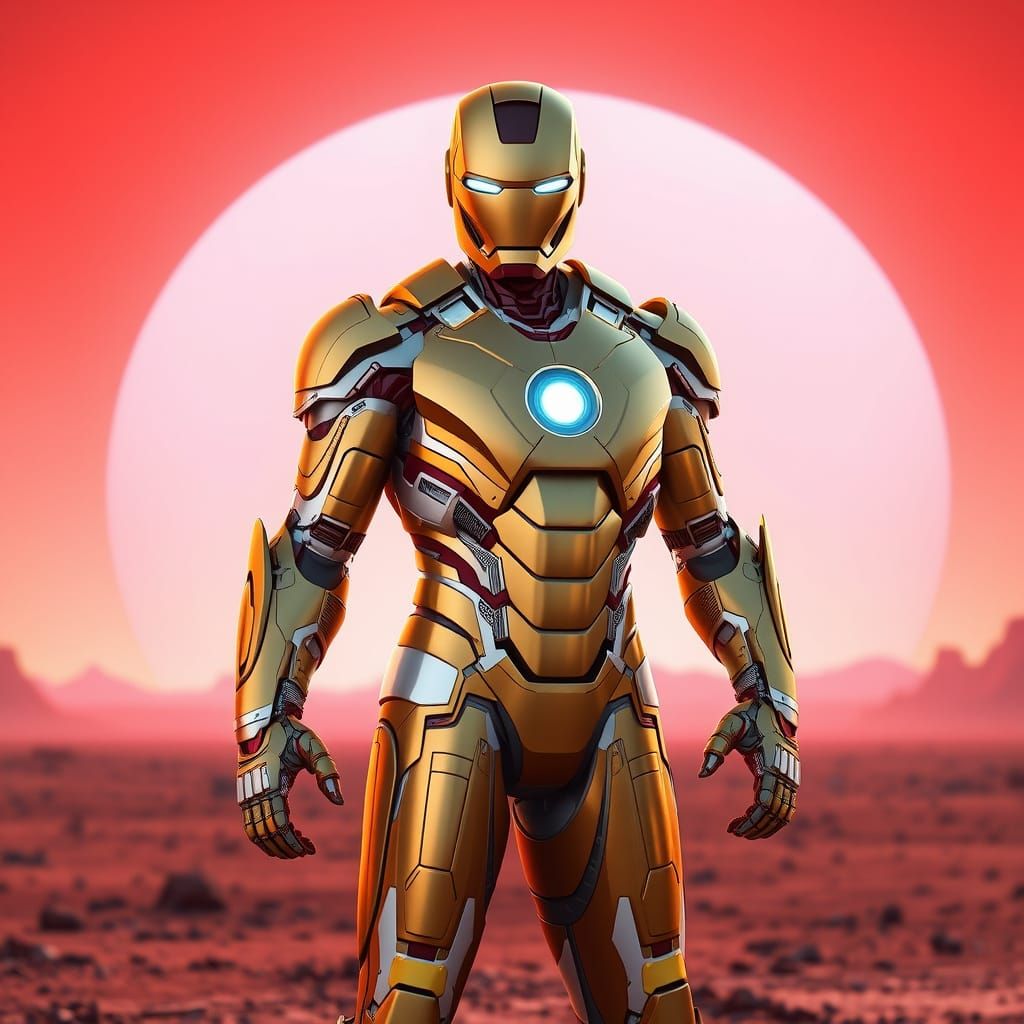 Iron Man in Cyberpunk-Style Martian Sunset