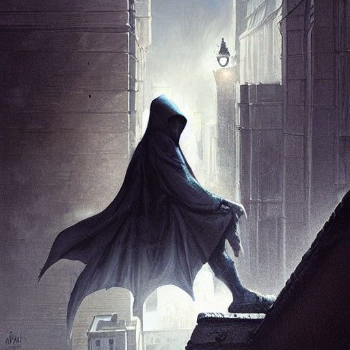 Sinister Cloaked Figure on Rooftop