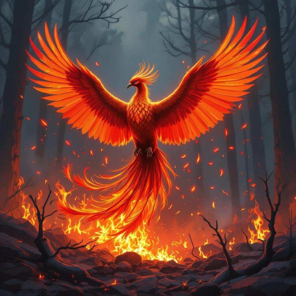 Ruby Phoenix Rising from Fiery Ashes