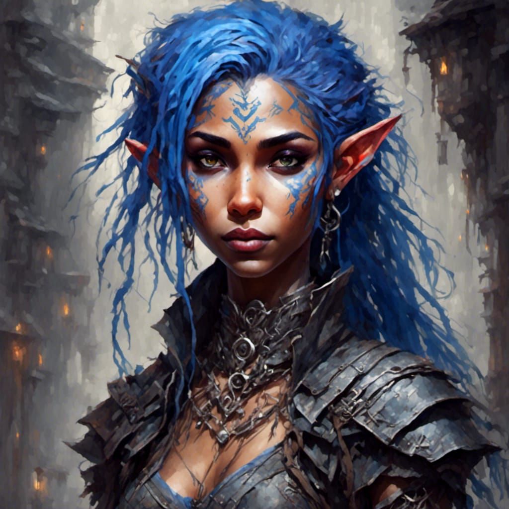 Cyberpunk Elf Portrait in Digital Art Style