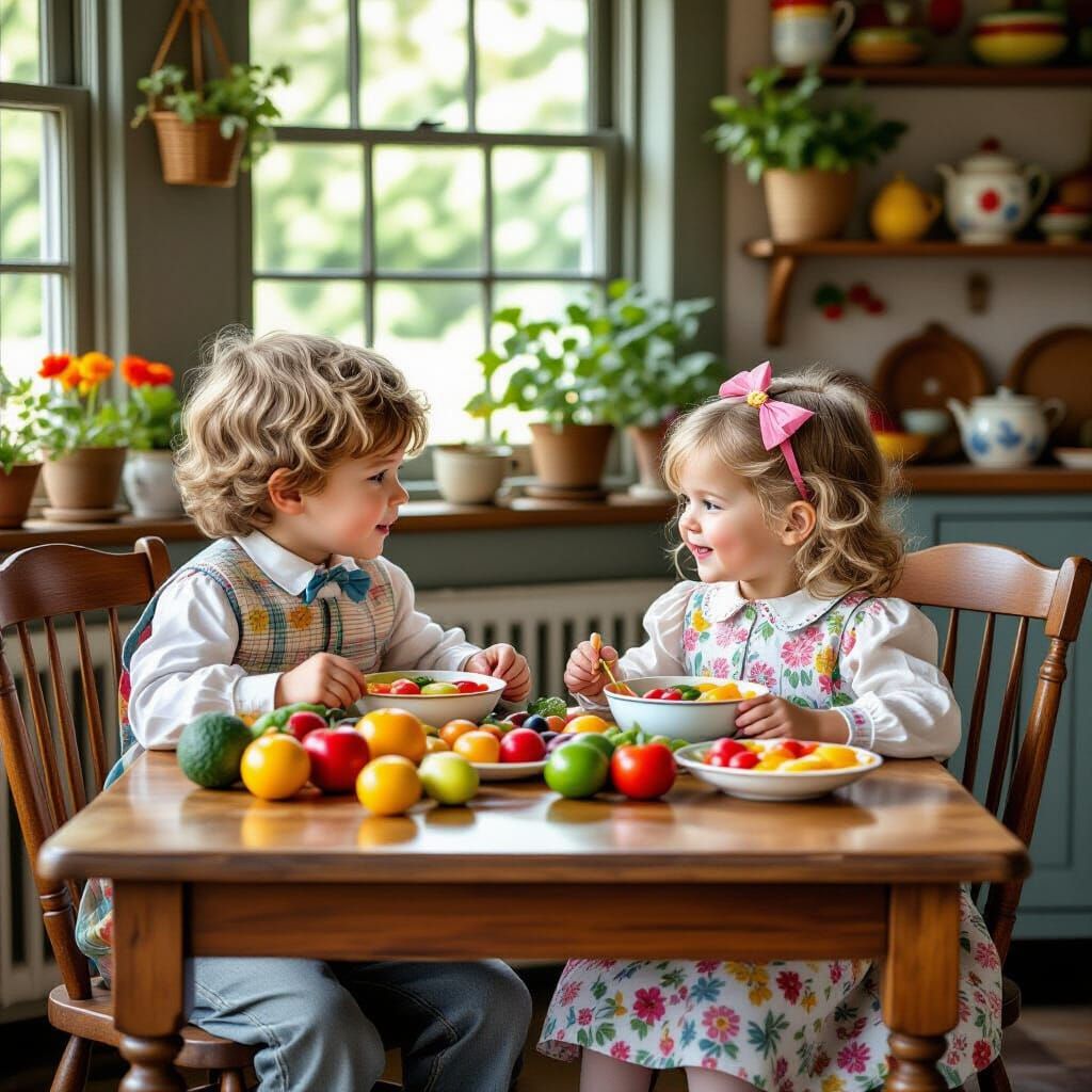 Children's Book Illustration: Kids Eating Fruits and Vegetab...