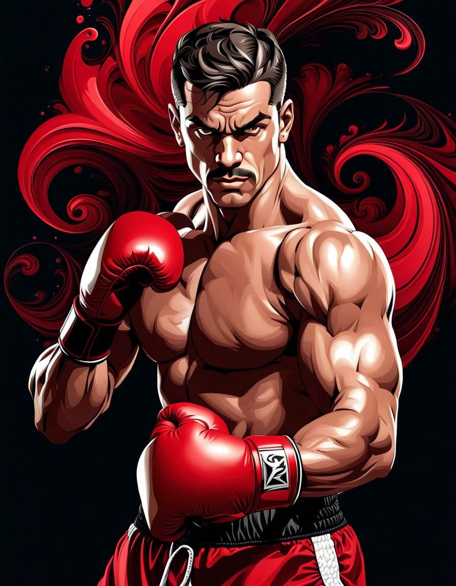 Boxer in Fighting Pose with Abstract Elements