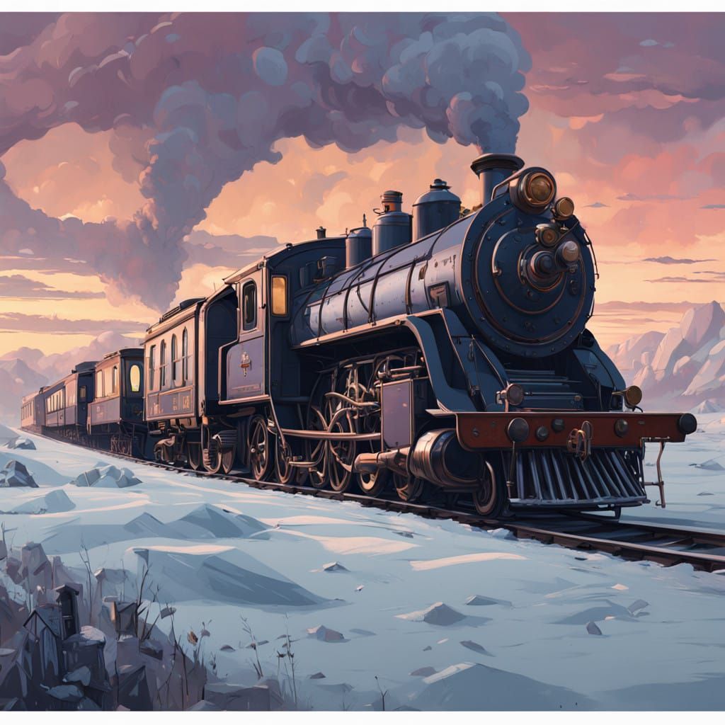 Ethereal Frost Punk Train Speeds Through Snowy Landscape in ...